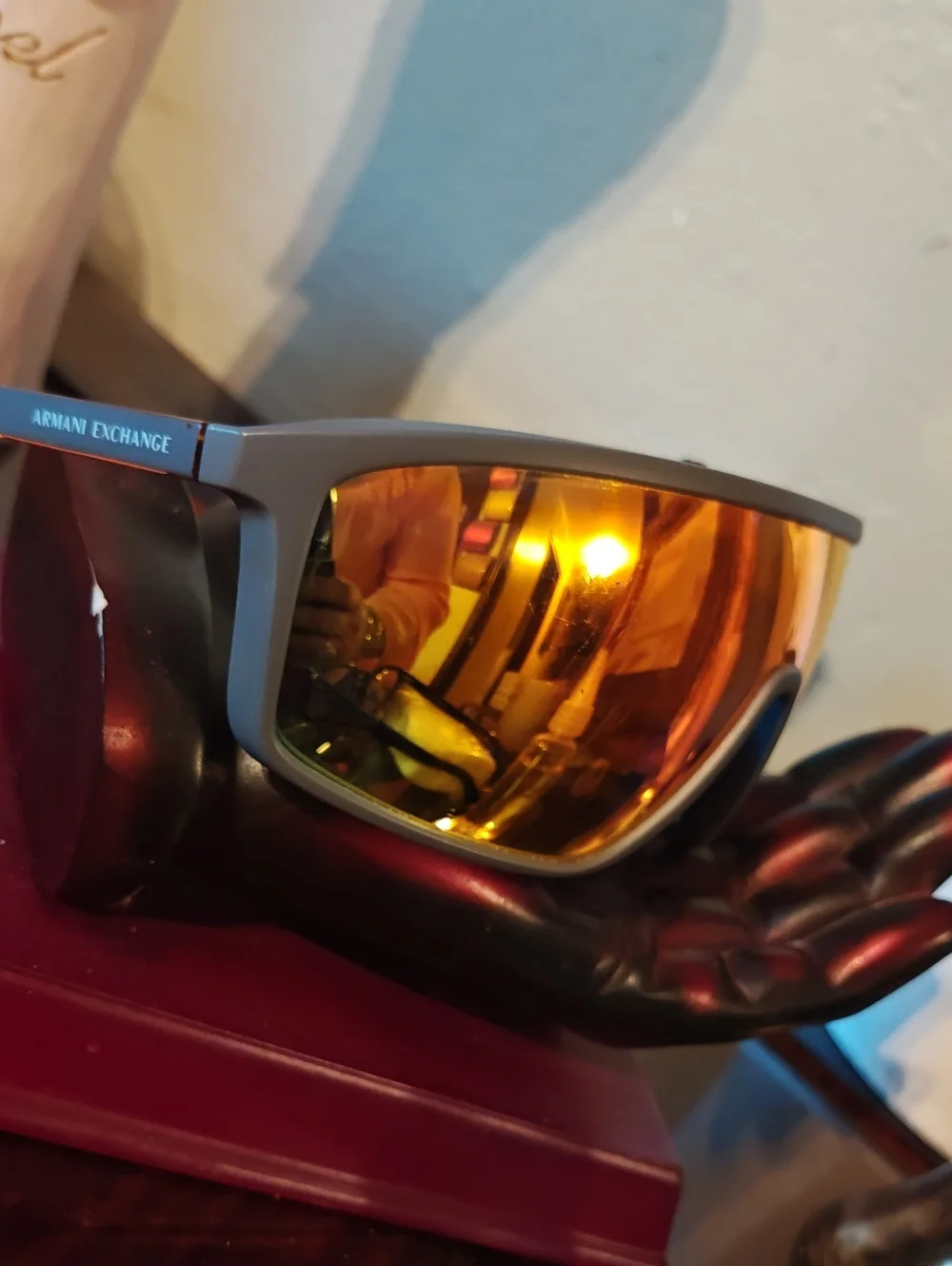 Armani Exchange Matte Gray Sport Sunglasses with Orange Mirror Lenses